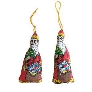 B Shackman Vintage 1970s Lot of 2 Stuffed Father Christmas Ornaments Santa Claus